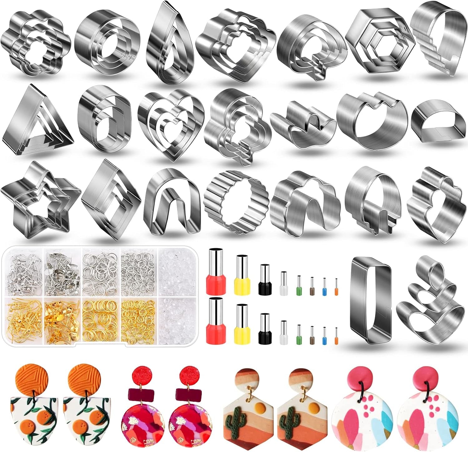 Polymer Clay Cutters for Earrings Making, 705 PCS Set with 49 Shapes Stainless Steel Cutter Tools, 640 Jewelry Accessories, 16 Circle Shape Earring