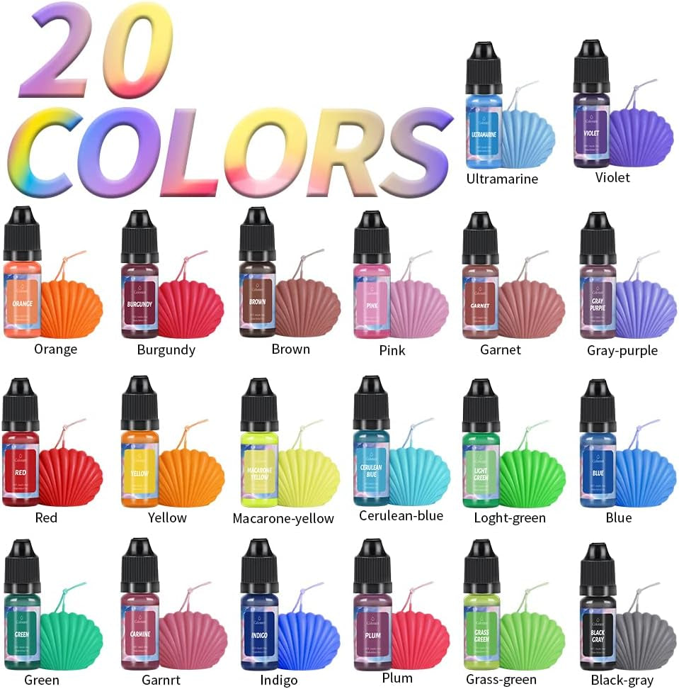 Oil-Based Candle Color Dye Non-Toxic Non-Irritating 20 Colors for DIY Candle Making Supplies - Vibrant Concentrated Candle Coloring for Soy Wax Dyes, Beeswax, Gel Wax, Candle Making Kit