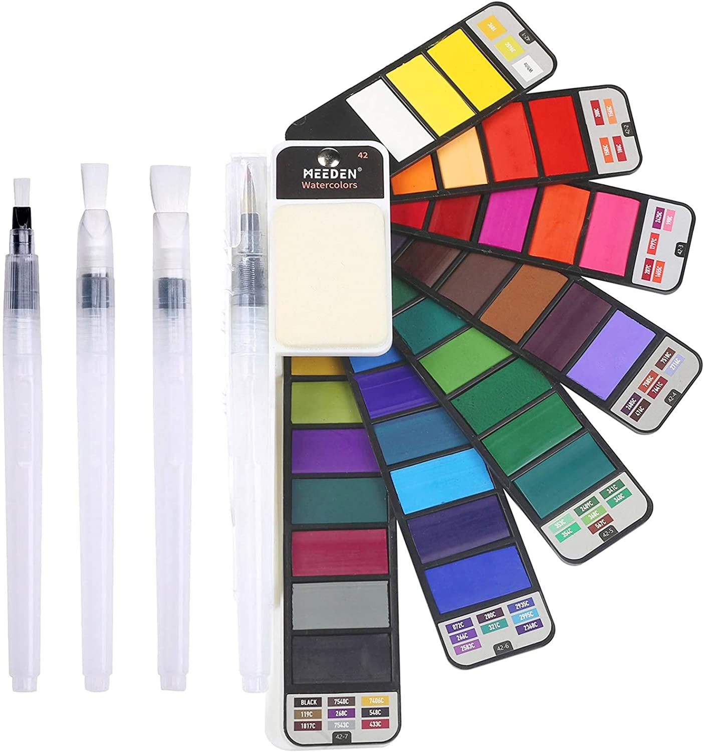 Travel Watercolor Paint Set: Portable 42 Assorted Water Colors Paint Kit with 4 Brushes