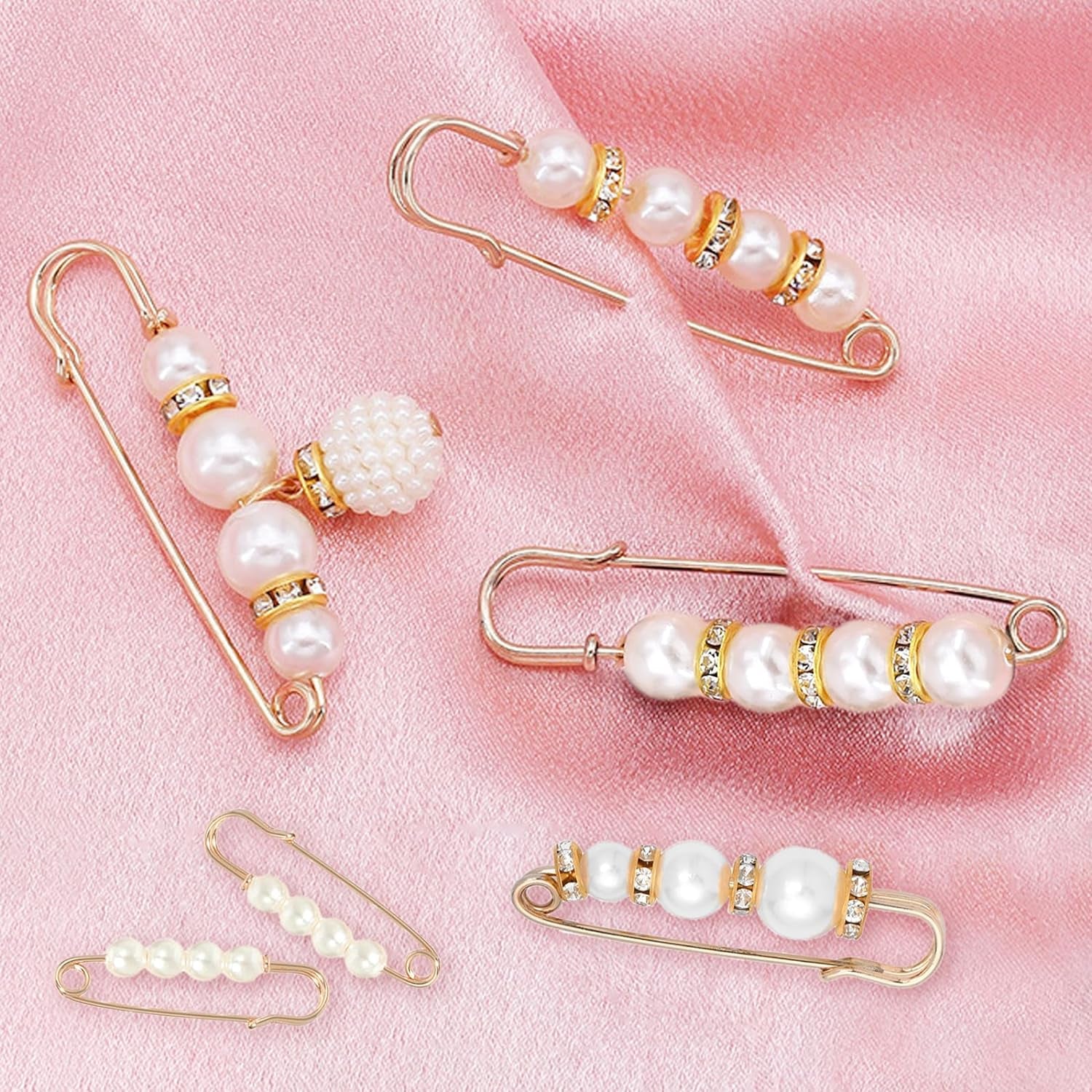 8 Pcs Pearl Brooch Pins,Safety Pins for Clothing Dress Pants Skirt Cardigan Collar，Faux Pearl Rhinestones Brooches for Women Girls Pants Extender Safety Pins