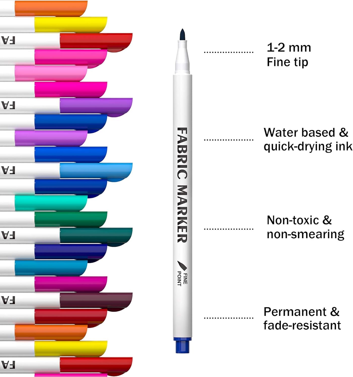 Fabric Markers, 36 Colors Permanent Fabric Pens for Writing Painting on T-Shirts Clothes Sneakers Canvas, Child Safe & Non-Toxic for Kids Adults
