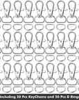 100Pcs Key Chain Clip Hook and D Rings Set Include 50Pcs Swivel Snap Hooks Lanyard Clips and 50Pcs D Rings for Keychain and Purse Hardware (1/2” inside Width)
