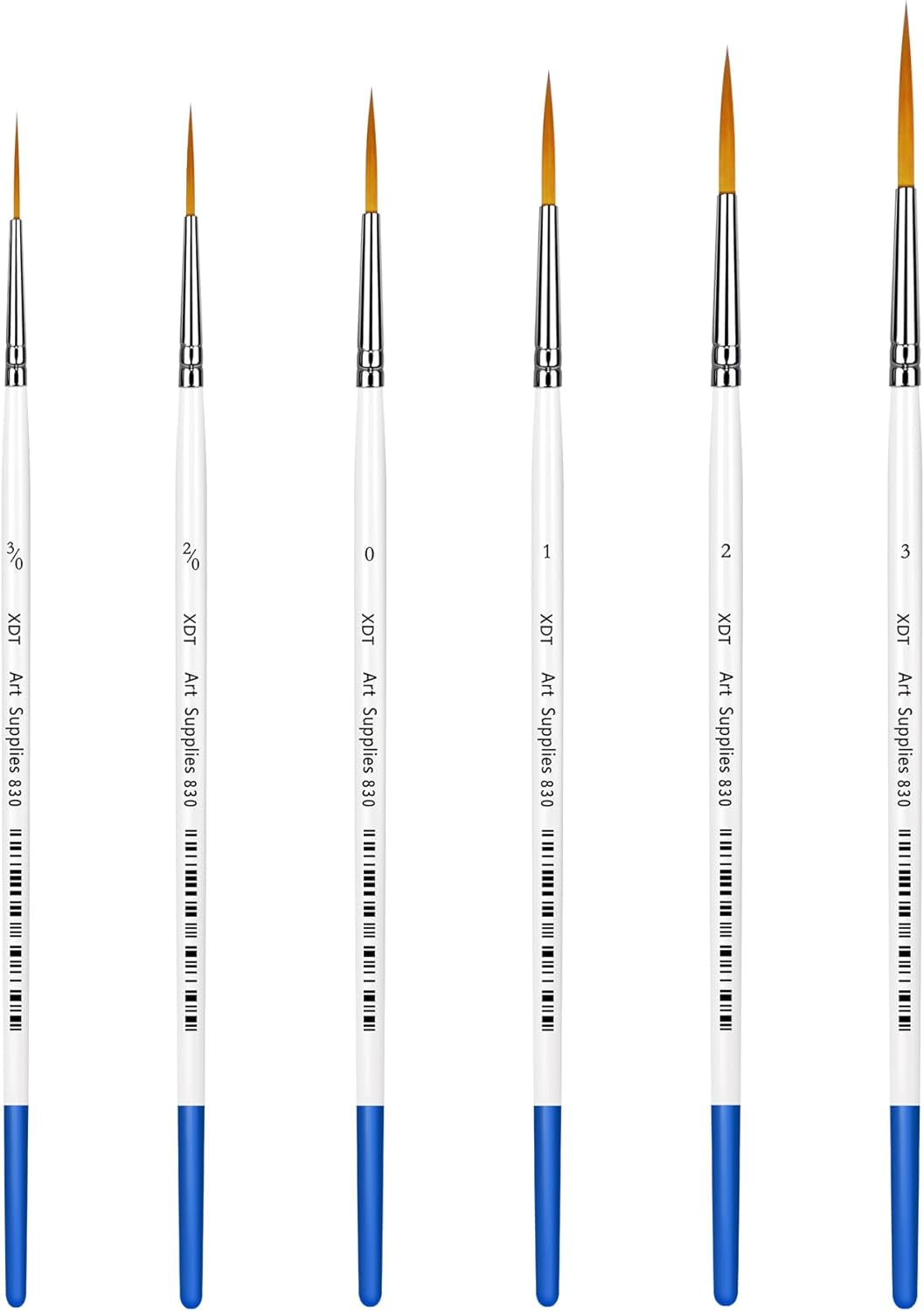 XDT#830 Rigger Artist Paint Brush 6 Piece Set Extra Long Fine Point Liner Tip #000#00#0#1#2#3, Scale Models Nail Acrylic Oil Watercolor