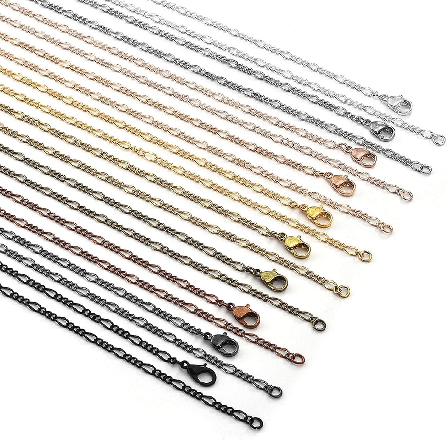 40 Packs 10 Colors Brass Necklace Chains 21 Inch Link Cable Chain Necklace with Lobster Clasps Bulk for Jewelry Making