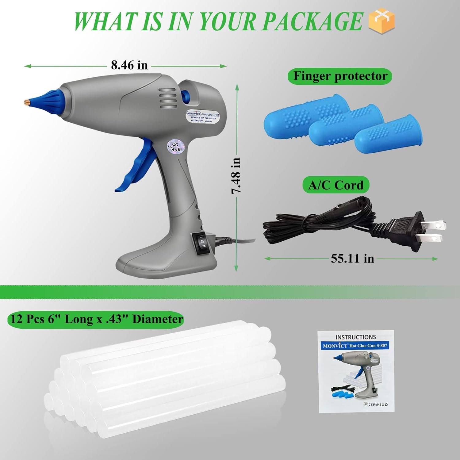 Full Size Hot Glue Gun,  120W&amp;80W Glue Guns Dual Temp Large Industry Glue Gun, Corded Detachable Cord Use Stand-Up Base Anti-Drip Hot Melt Glue Gun with 12 Glue Sticks for Art DIY Craft Repair