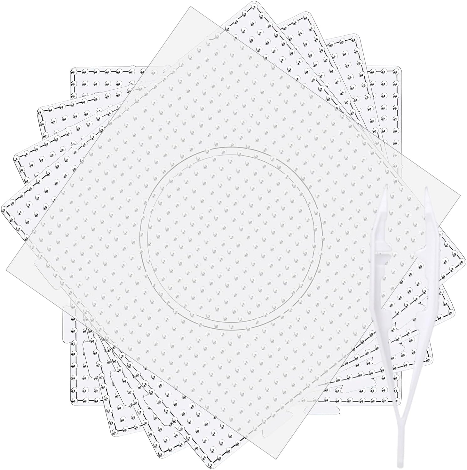 9Pcs 5Mm Large Square Fuse Beads Pegboards Plastic Beads Boards with Ironing Paper, Beads Tweezers for Kids Craft Beads
