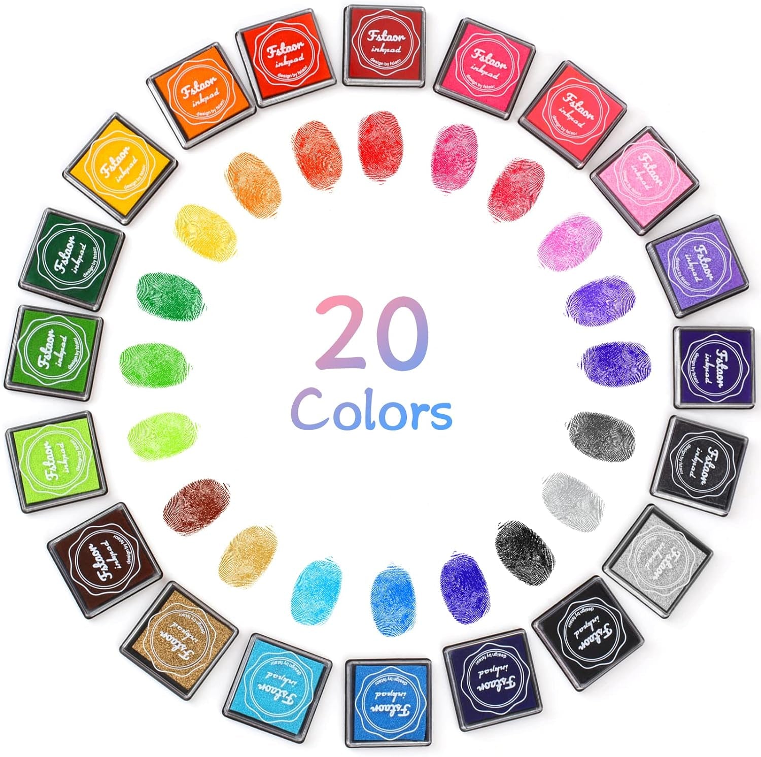 20 Colors Washable Ink Pads for Kids Rubber Stamps, Fingerprint Crafts Stamp Pad for Kids, Paper, Scrapbook, Fabric, Wood (Pack of 20)