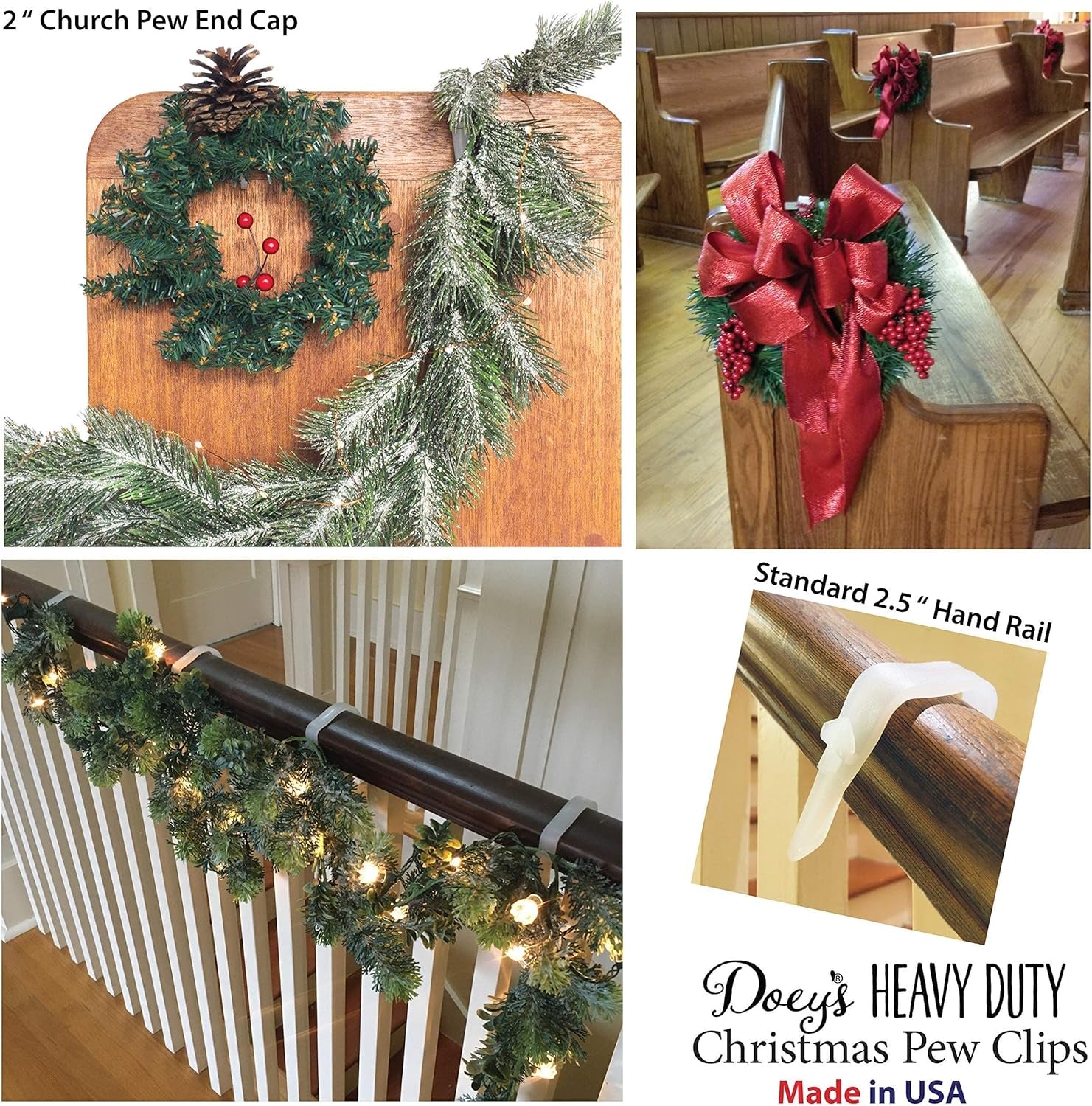 Church Pew Clips and Bow Holders - Wedding Decorations Made in USA Heavy Duty Plastic Hooks Attach Pew Bows, Flowers, Signs, Tulle to Aisle Chairs, Pew Ends, Tables, Railings (Pack of 12)