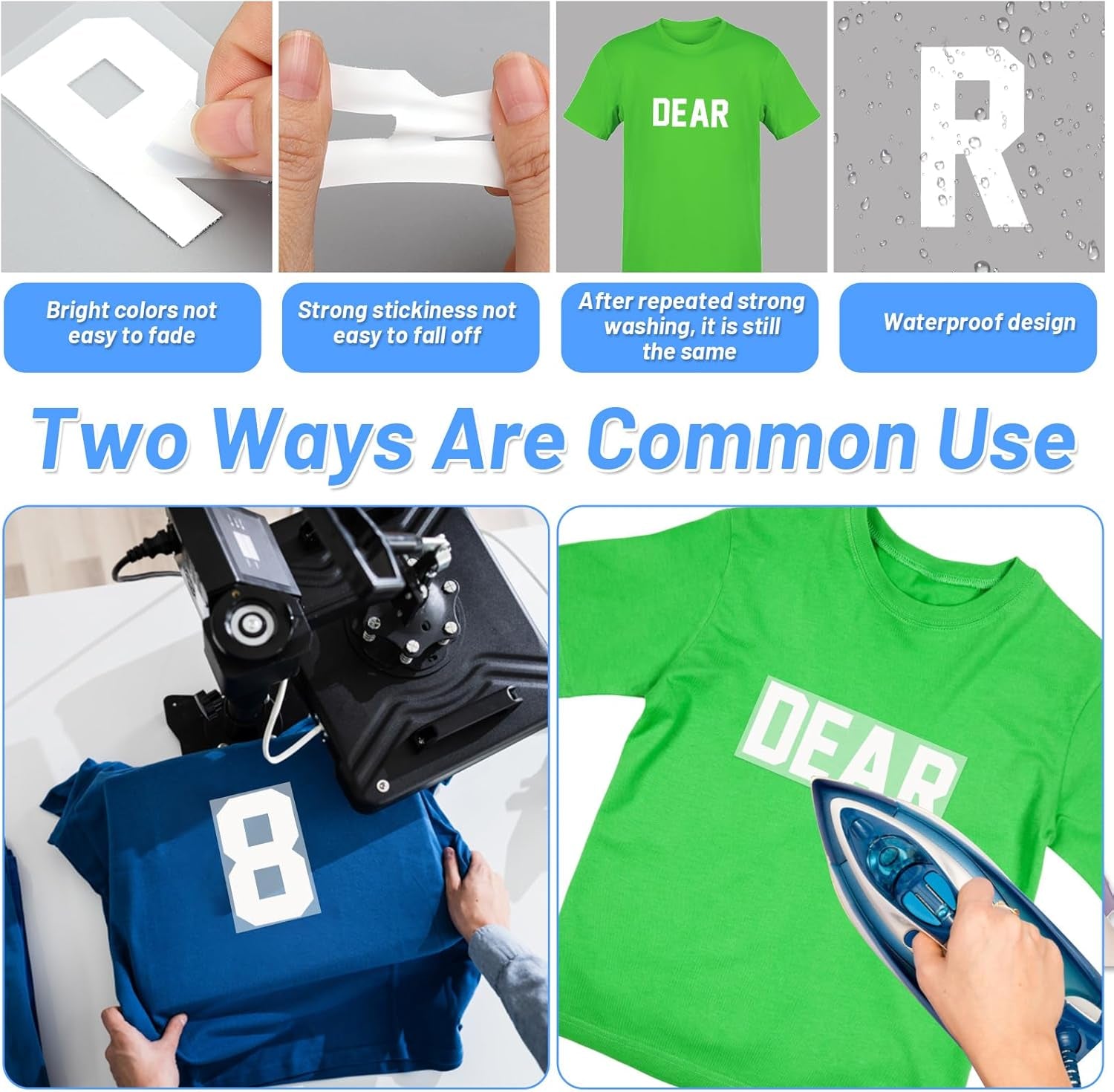 223 Pcs Iron on Letters and Numbers, 8 Inch Clothing Heat Transfer 0 to 9 Jersey Iron on Numbers, 2 Inch White Iron on Vinyl Letters with A-Z PU Alphabets Sticker for DIY Craft Team Uniform Sports