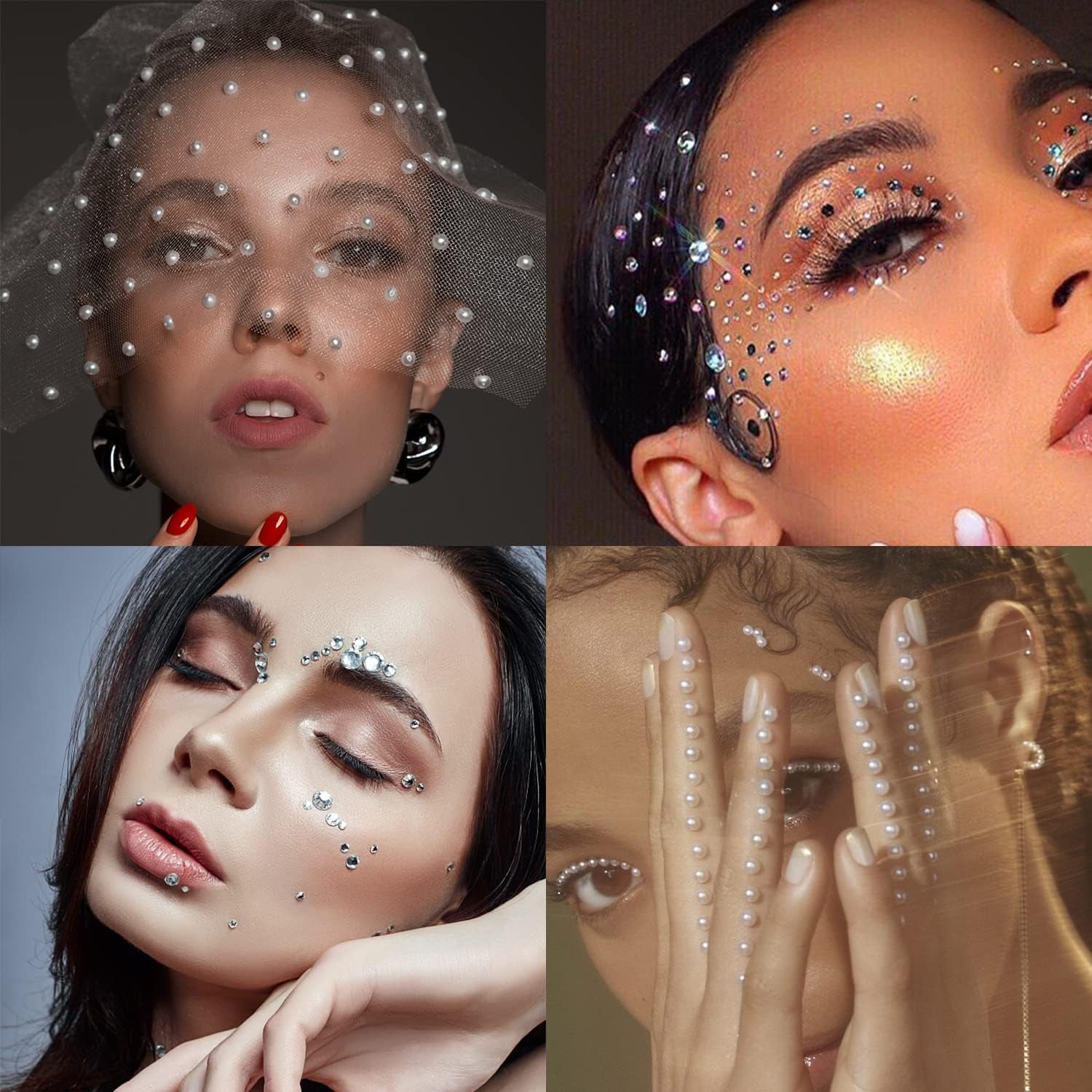 2116 Pcs Self Adhesive Rhinestones for Makeup Eyes Face 6 Sheets Clear Rhinestones Stickers Bling Gems Jewels Stickers for DIY (White)