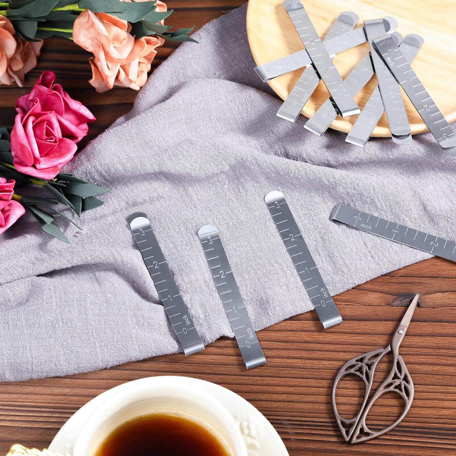 Sewing Clips Stainless Steel Hemming Clips Metal Hemming Tool 3 Inches Sewing Clips with Measurements for Fabric Quilting Pinning and Marking Accessories(40 Pcs)