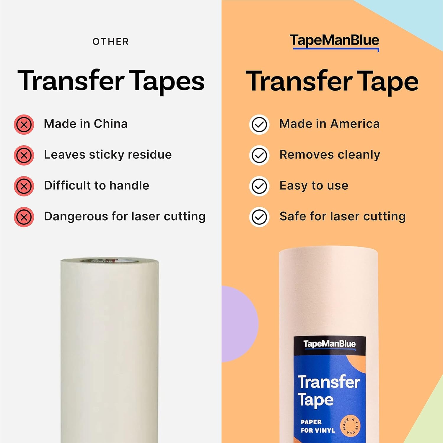 6" X 300' Roll of Paper Transfer Tape for Vinyl, Made in America, Premium-Grade Transfer Paper for Vinyl with Layflat Adhesive for Cricut Vinyl Crafts, Decals, and Letters