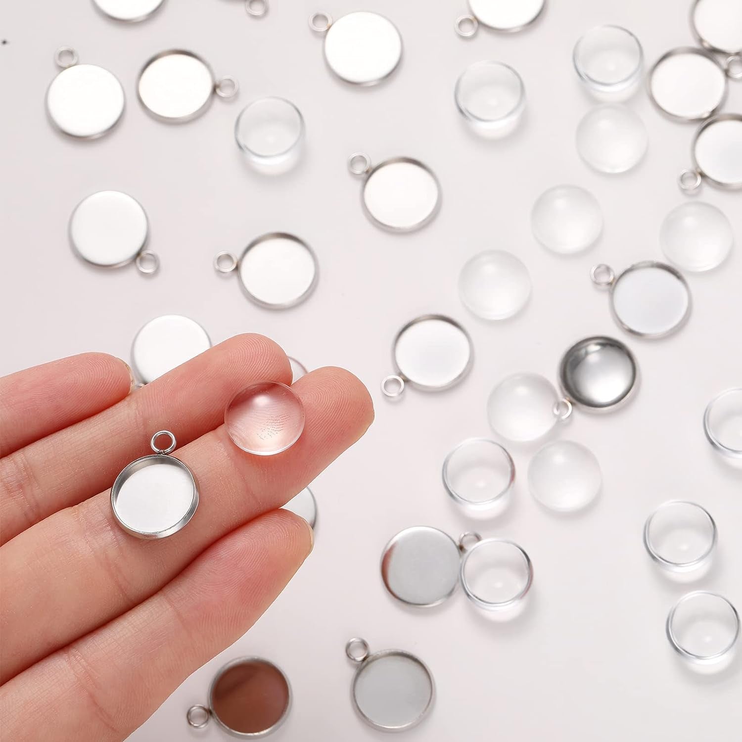 200 Pieces 12 Mm Stainless Steel round Blank Bezel Set, Including 100 Pendant Trays 100 Glass Cabochon Trays Pendant Blanks for Jewelry Making DIY Findings
