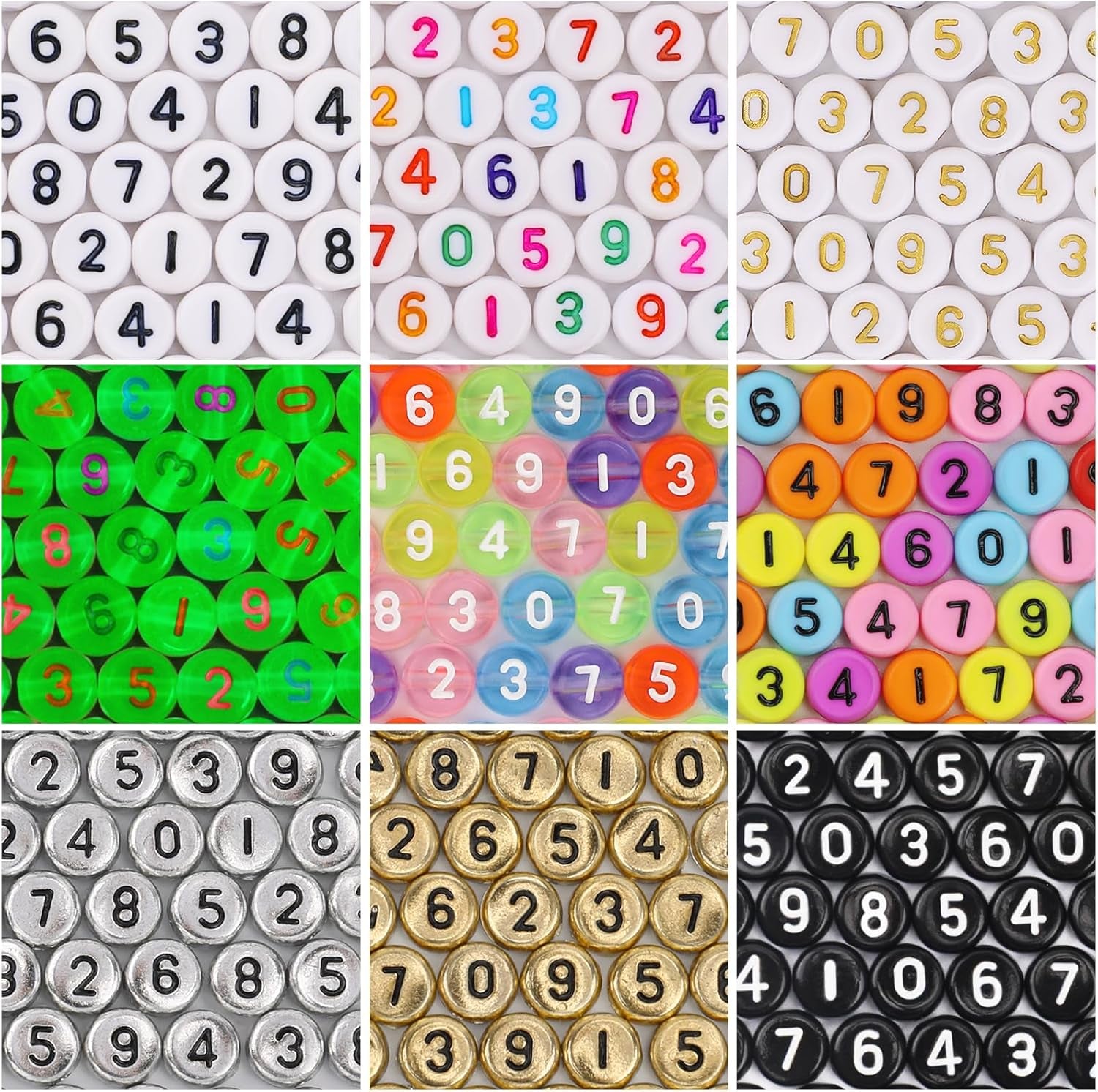 900Pcs Number Beads for Bracelets，9 Colors 0-9 Number DIY Jewelry Making Bracelet Necklace Keychain Crafts Making 7X4Mm
