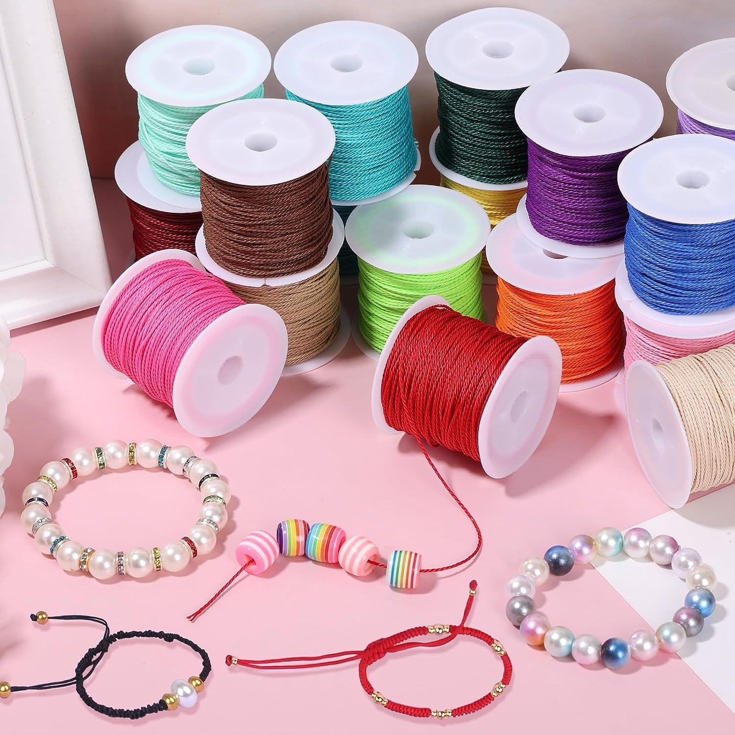 20 Rolls Wax String for Bracelet Making, Waxed Thread Bracelet Cord, Waxed Polyester Cord Bracelet Rope for DIY Bracelets, Necklace and Macrame