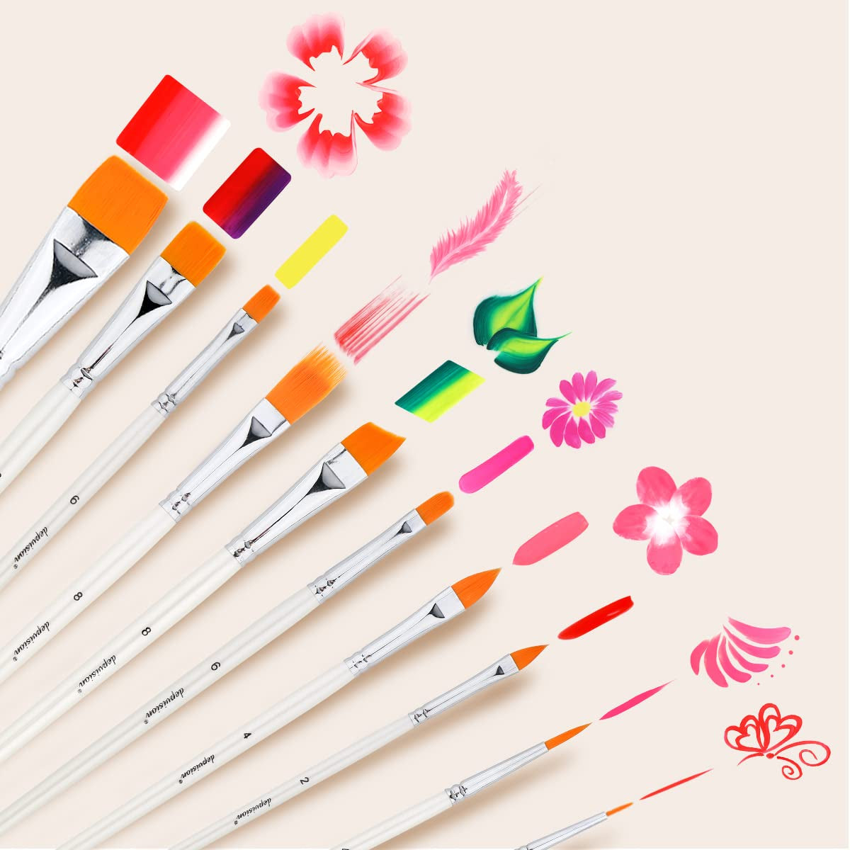 Face Paint Brush Set, 10Pcs Artist Brushes for Body Face Painting, Acrylic Painting Watercolor Oil Gouache
