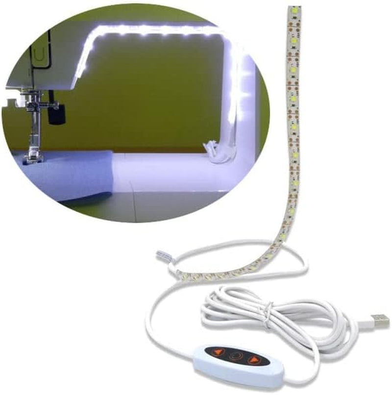 Sewing Machine Light Strip | 12" USB LED Light Strip, Clean White Lights for Brother, Janome, Babylock, Pfaff | Dimmable, 98" Power Cord, and Clips Included