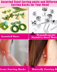 Earring Posts and Backs,  700Pcs Stud Earring Making Kit with 300Pcs Stainless Steel Earring Posts and 400Pcs Earring Backs, Earring Supplies Kit for DIY Earrings and Jewelry Making