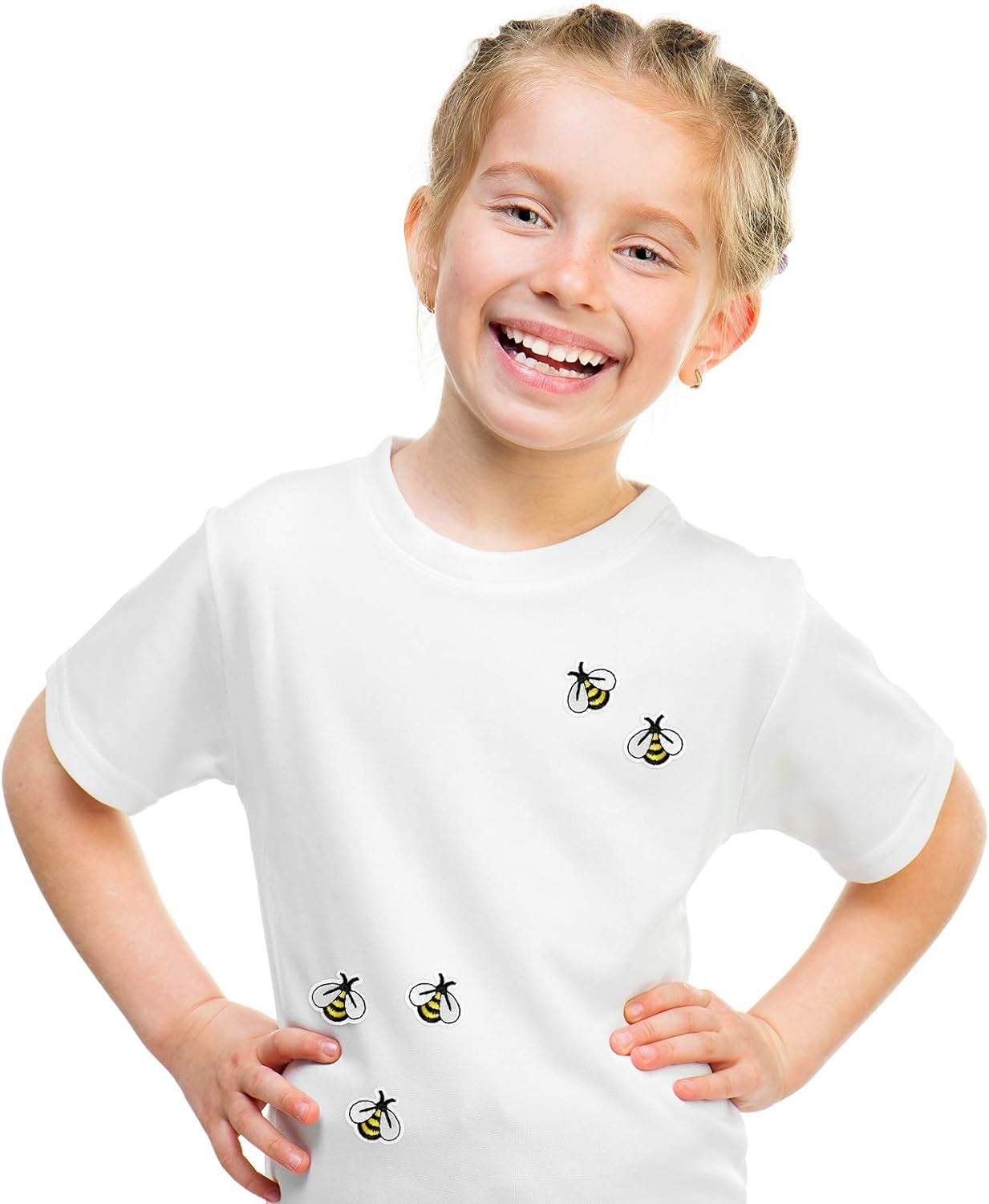 60 Pieces Bee Embroidered Patches Bee Shape Patches Iron on Cute Applique Patches for Bags, Jackets, Jeans, Hats, Clothes DIY Decoration Patches