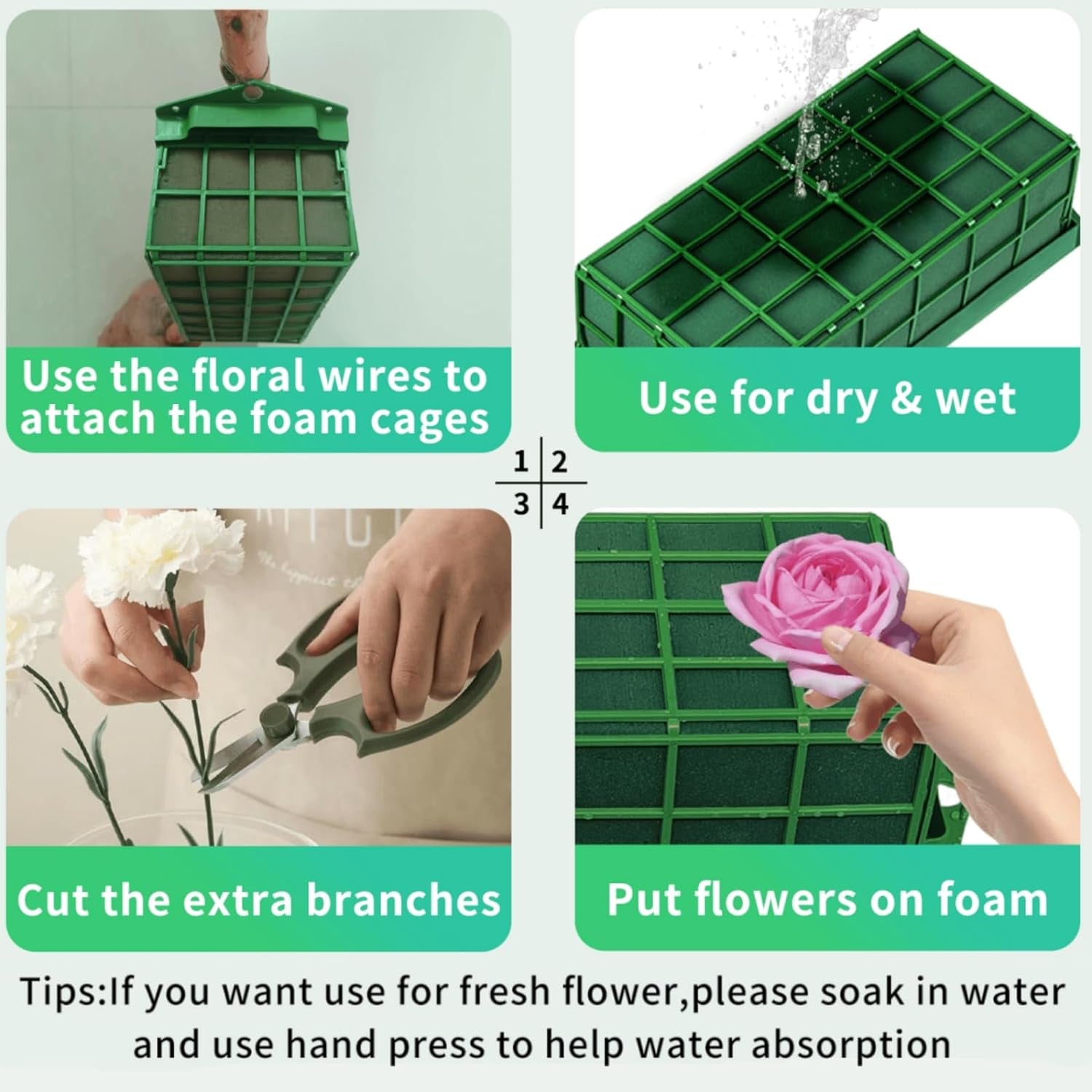 Floral Foam Cage Flower Holder with Floral Foam for Fresh Flowers Artificial Flowers for Table Centerpiece Floral Arrangement,Wedding Holiday Christmas Decorations(Floral Tape X2,Floral Wire X20)