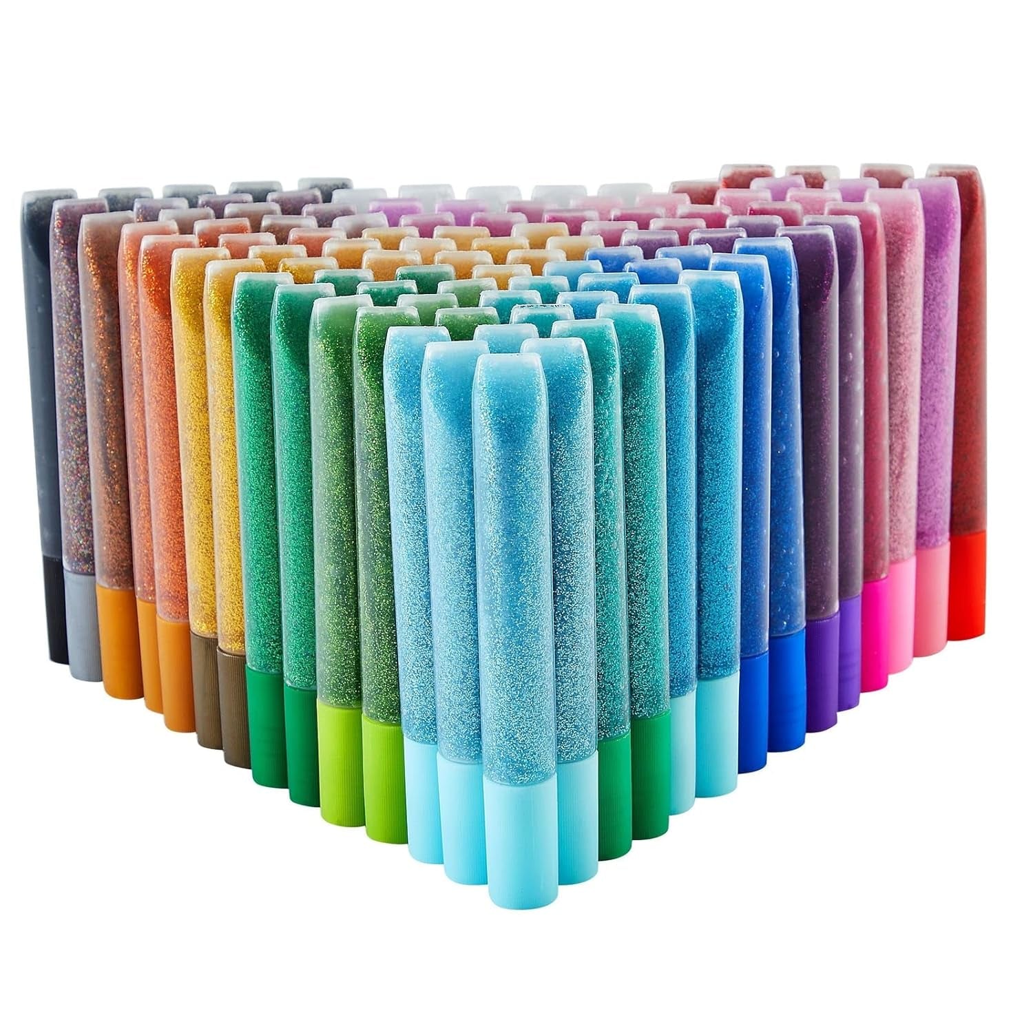 100 Pack Glitter Glue Pens - 0.35 Oz Rainbow Glue Stick Set for Arts & Crafts Projects, Slime Supplies, Scrapbooking, Cards (20 Metallic Colors) - Multi Colored Glitter Glue Pens