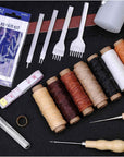 35 Pcs Leather Stitching Pouch Kit with 4Mm Prong Sewing Hole Punch, Leather Sewing Tools, Waxed Thread and Large-Eye Stitching Needles for Beginner Leather Sewing Working Crafting Projects