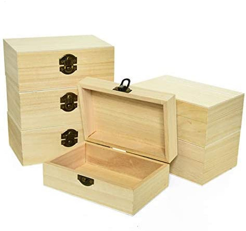 6Pcs Large Unfinished Wooden Box Rectangle Keepsake Box Stash Boxes with Hinged Lid for DIY Easter Arts Hobbies, Jewelry,6X4X2.3Inch