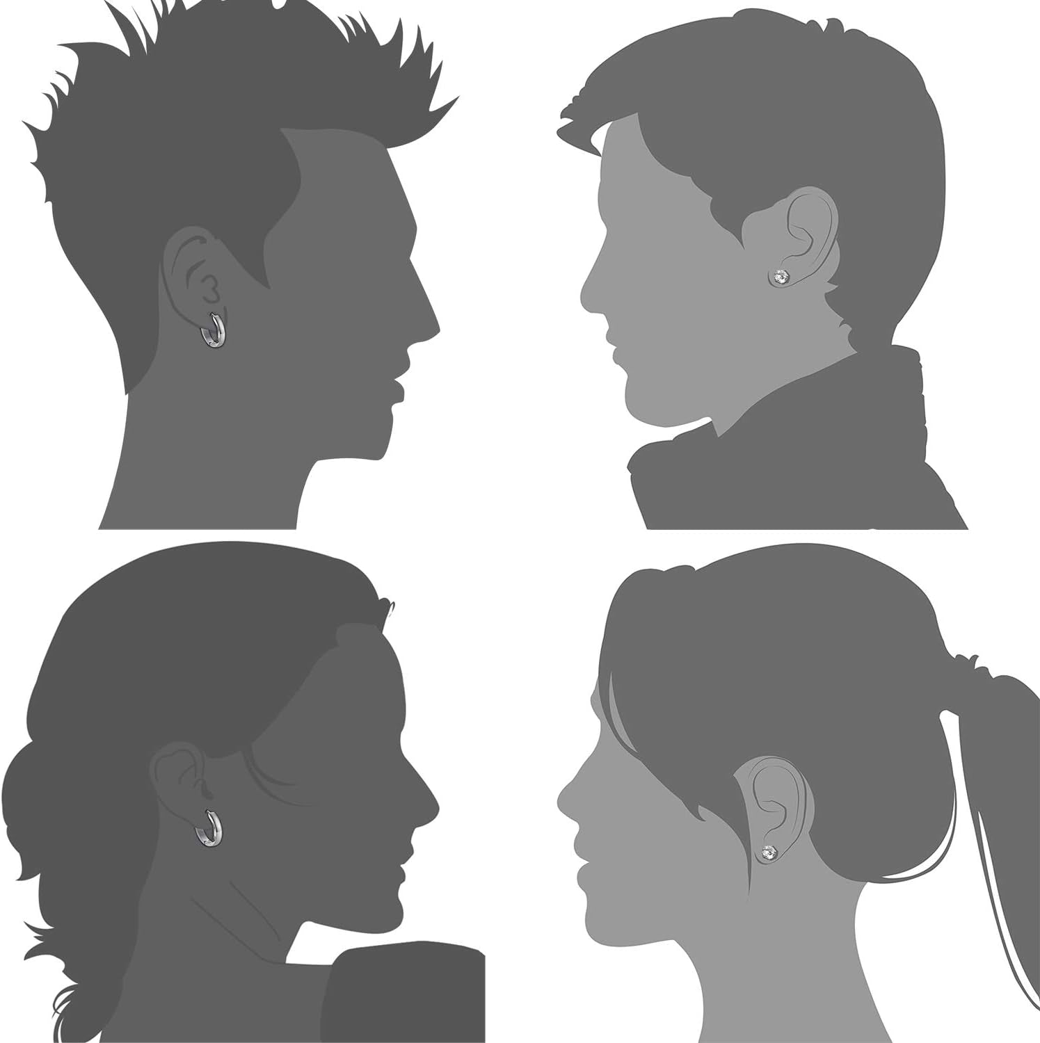 12 Pairs Stainless Steel CZ Stud Earrings Hoop Earrings Set Huggie Hoop Ear Piercing for Woman/Men/Teen Girls and Boys Gift