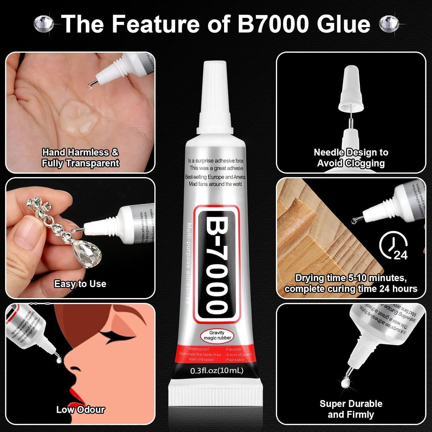 25000Pcs Silver Clear Rhinestones with B7000 Rhinestones Glue for Crafts, Flatback Gems Crystal Rhinestones Kit with Tweezer Picker Pens for Clothes Fabric Shoes, Tumblers,Jewelry Making