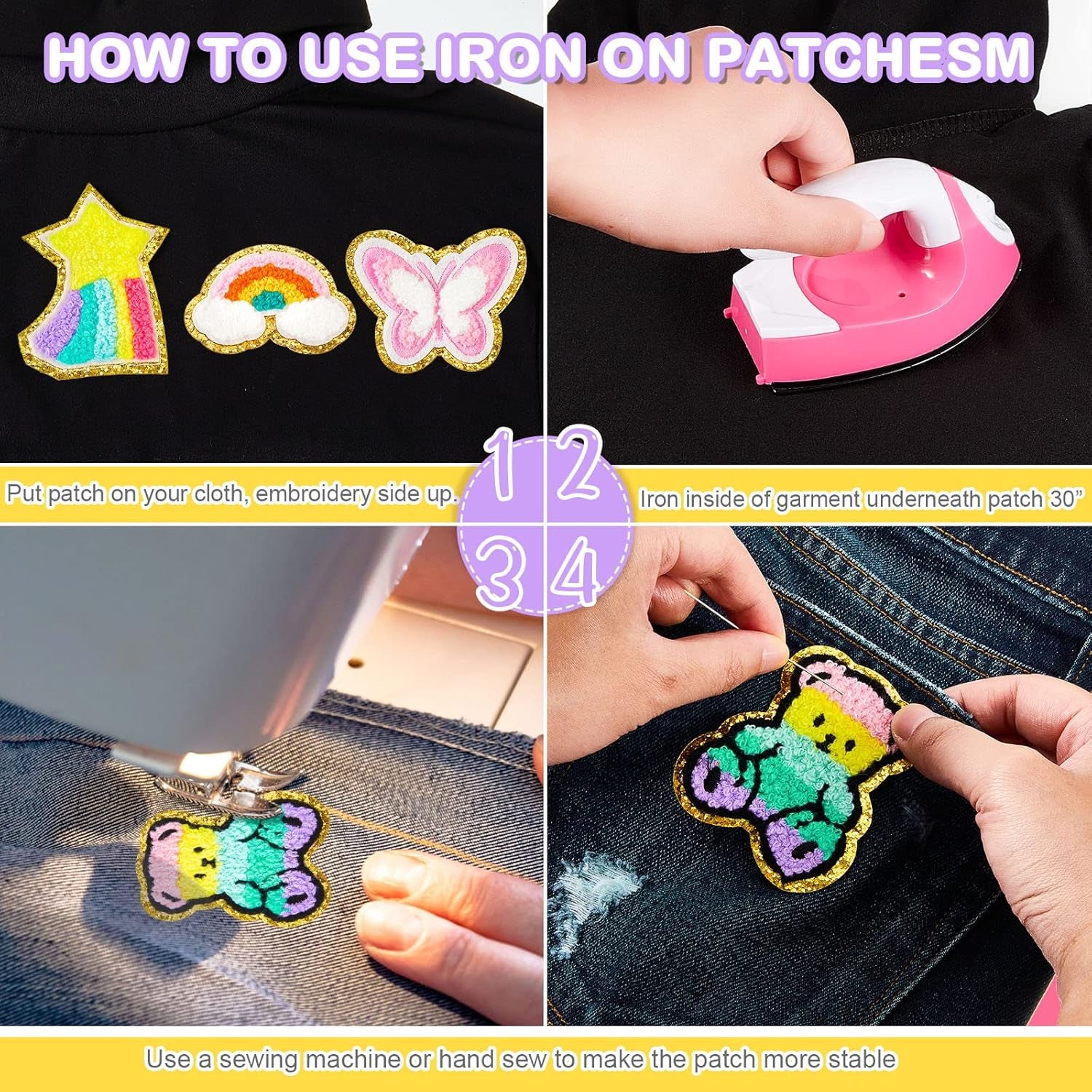 28 Pcs Iron on Patches Colorful Sew Iron on Patch Chenille Embroidered Patches Applique Patches for Clothing Fabric Jackets Jeans Repair Decor Craft (Unicorn Styles)