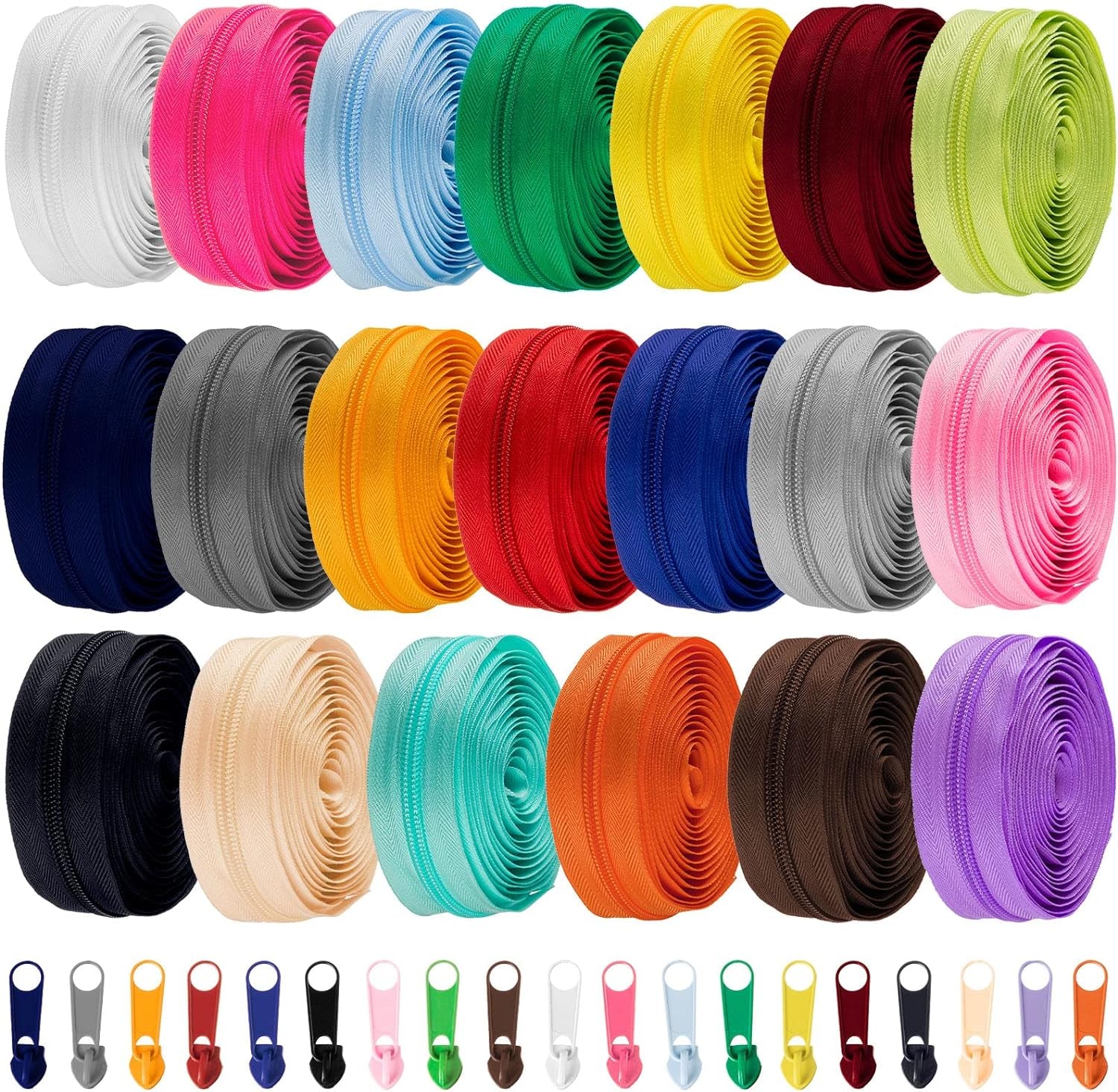 60 Yards 20 Pcs Sewing Zippers Bulk #5 Nylon Coil Zippers Assorted Zipper for Sewing with 200 Zipper Sliders for DIY Tailor Sewing Crafts Supplies (20 Color)