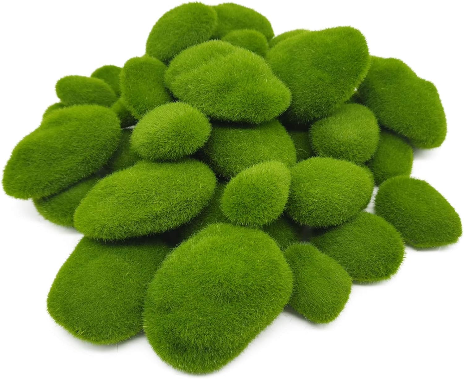 40PCS 4 Size Artificial Moss Rocks Decorative, Green Moss Balls,Moss Stones, Green Moss Covered Stones, Fake Moss Decor for Floral Arrangements, Fairy Gardens and Crafting