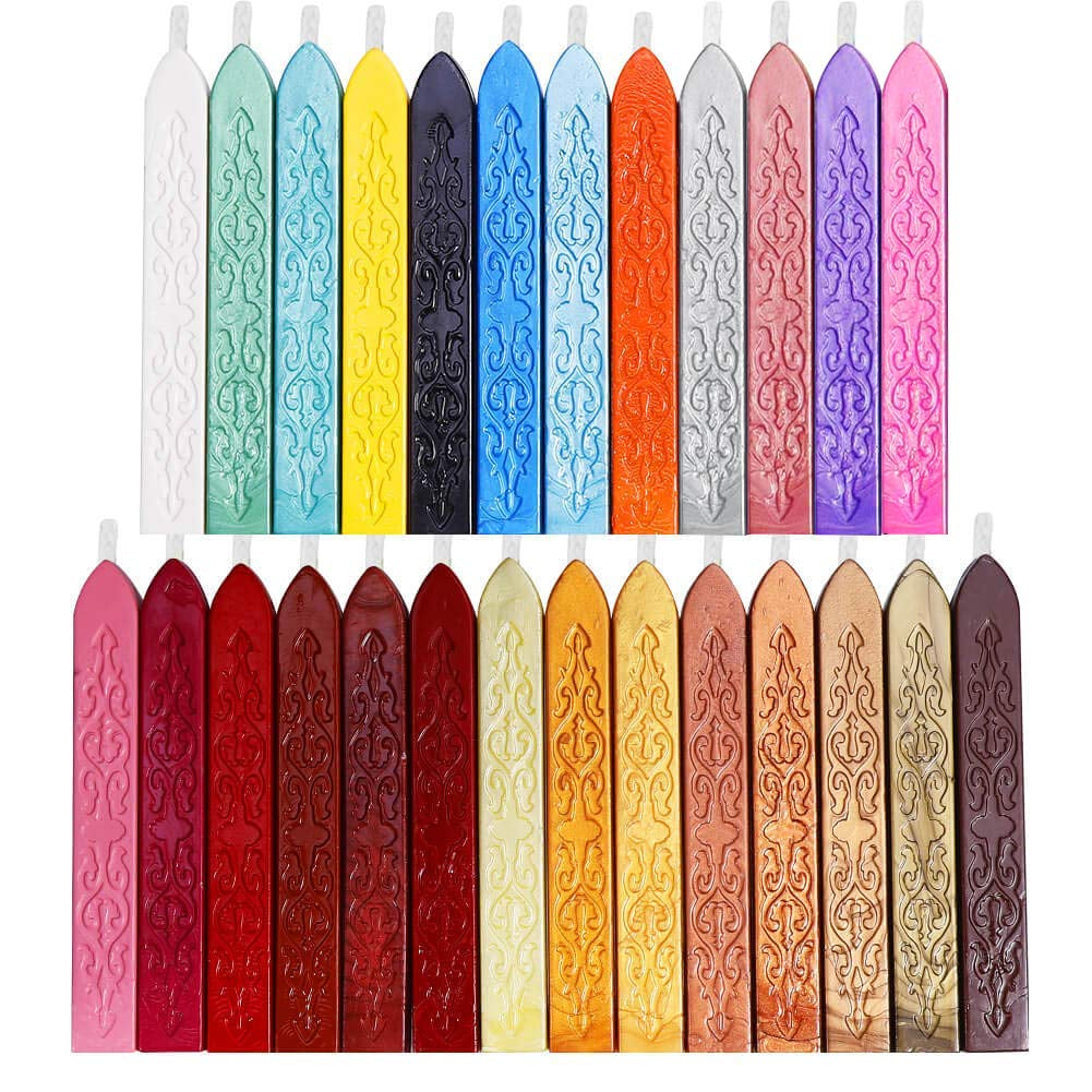 26Pcs Antique Sealing Wax Sticks with Wicks for Postage Letter Retro Vintage Wax Seal Stamp, Assorted Colors