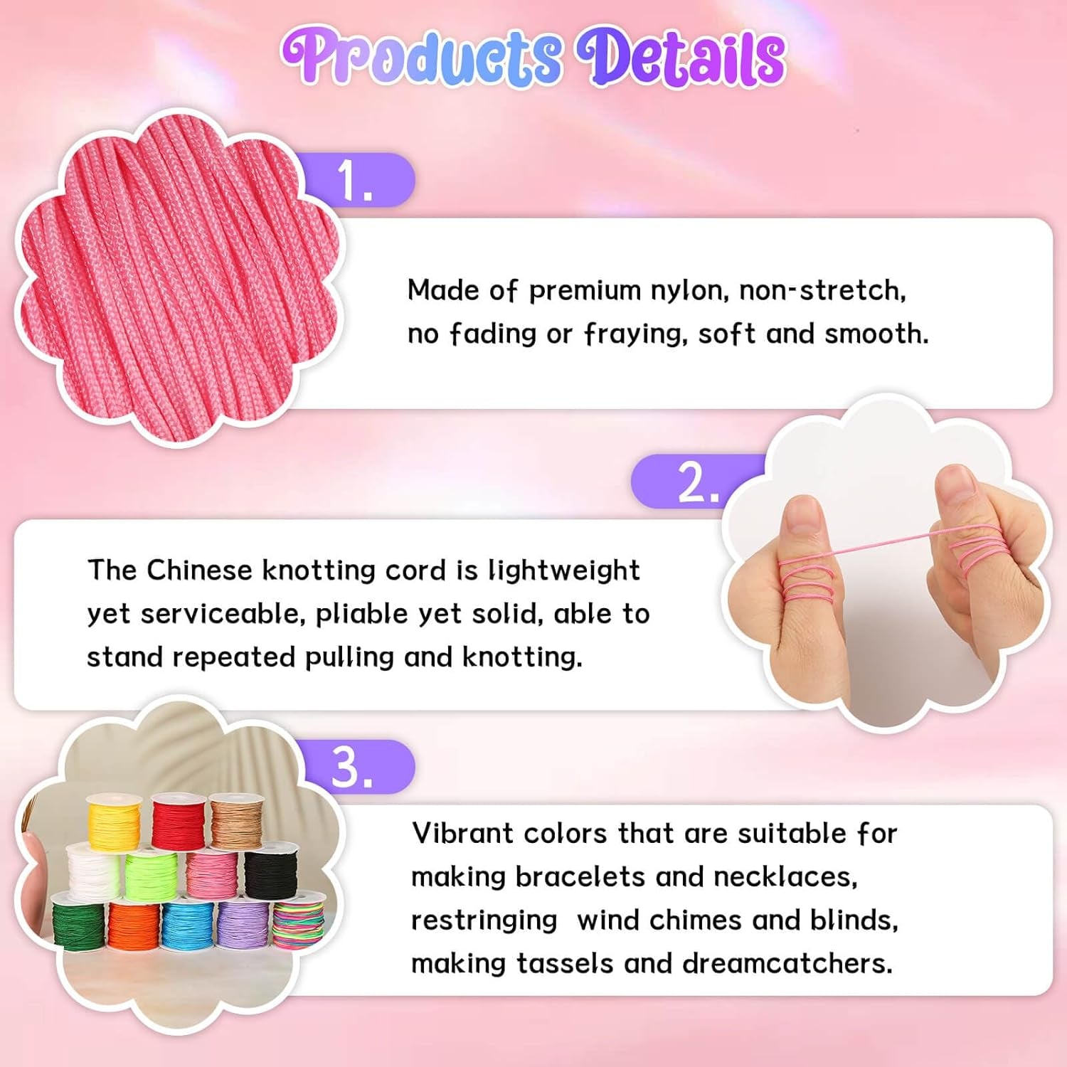 12 Rolls Nylon String for Bracelets, Chinese Knotting Nylon Cord for Jewelry Making, Nylon Beading Thread for Kumihimo, Braided Bracelets, Necklaces, Macrame Craft, Wind Chime