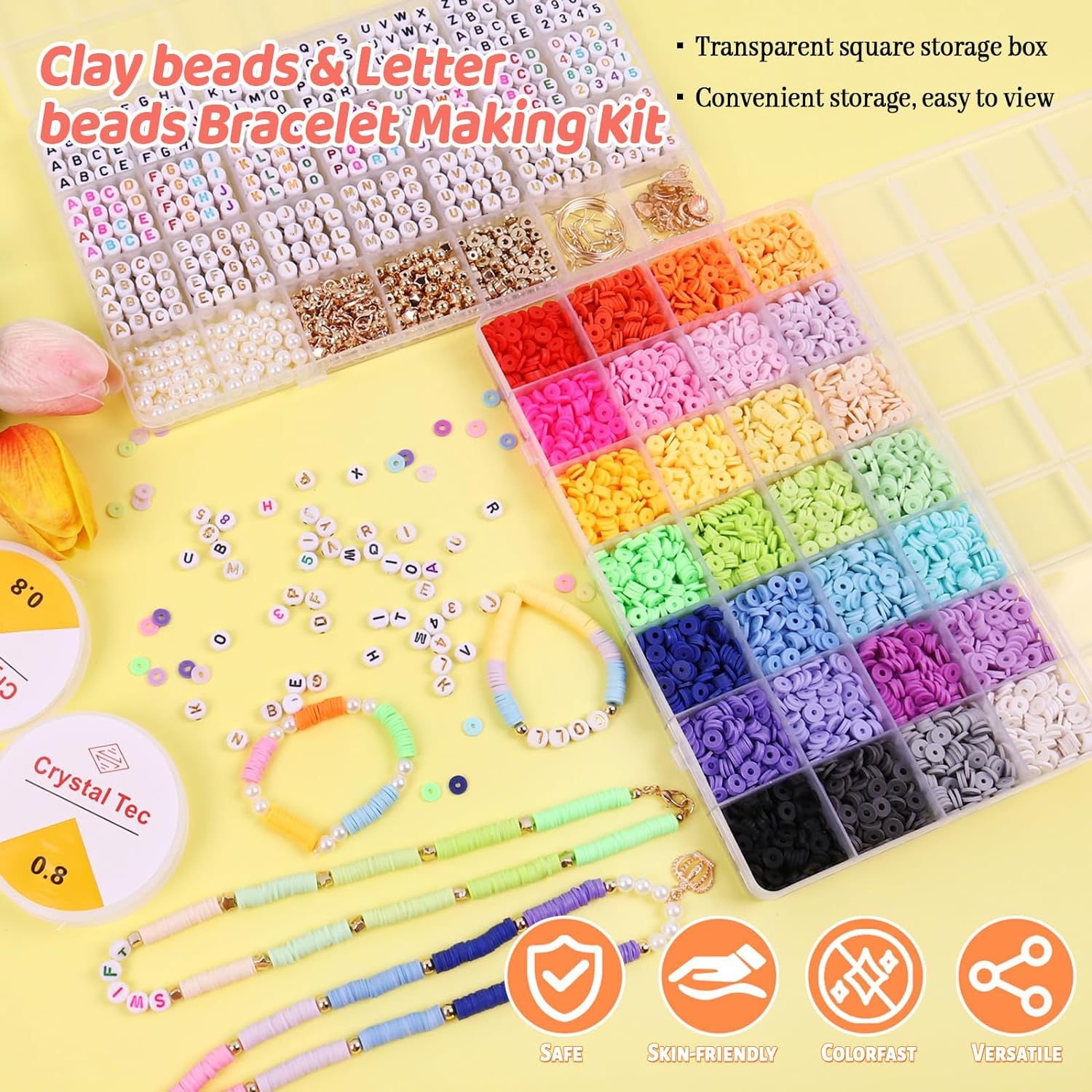 7000 PCS Friendship Bracelet Kit with A-Z Letter Beads, 28 Colors Clay Beads for Bracelets Making Kit with round Alphabet Beads Jewelry Making Kit for Adults