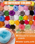 96Pcs 10.4 Oz Needle Felting Wool- 48 Colorful Nature Fibre Wool Yarn Roving Needle Felting Hand Spinning for Wool Felting Yarn Supplies DIY Craft Materials, 3G/Pack