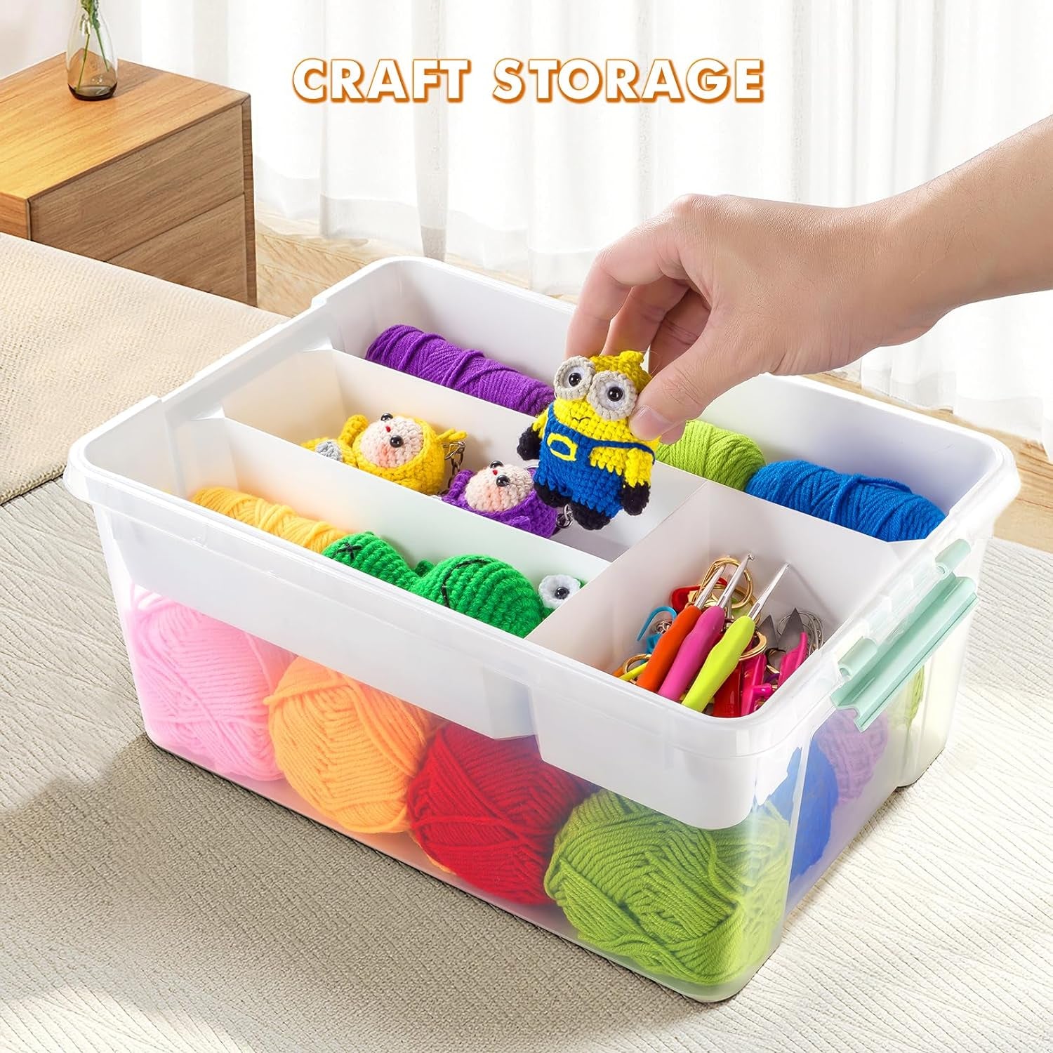 Plastic Storage Box with Removable Tray Caddy, Clear Art Supply Craft Organizers and Storage Bin, Playroom Container Organizer with Lid for Lego, Bead, Crayon, Tool, Sewing, Playdoh, Toy