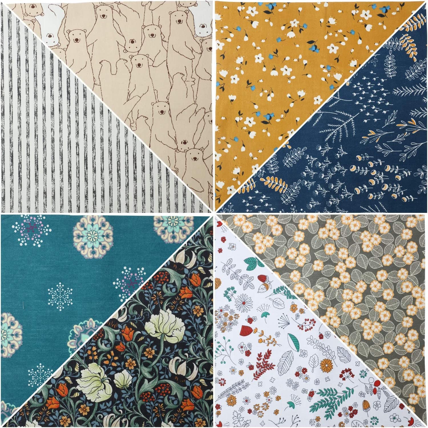 30 Pieces 10 X 10 Inches Fabric Printed Bundle Squares Floral Fabric Patchwork Sewing Quilting Bundles Assorted Pattern Fabric for DIY Scrapbook Craft Making