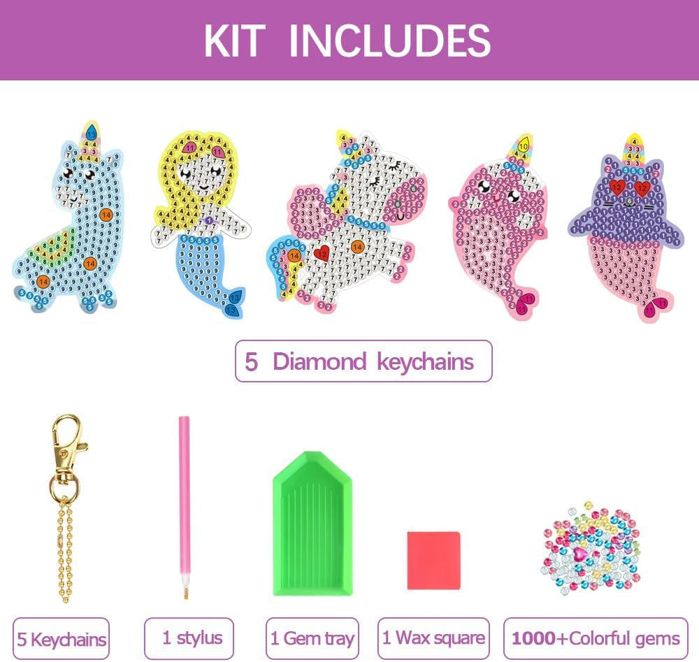 Arts and Crafts for Kids Ages 8-12 - Make Your Own GEM Keychains - 5D Diamond Art Painting by Numbers Kits Girls Kids Ages 3-5 4-6 6-8 Toys Birthday Christmas Gifts Stocking Stuffers