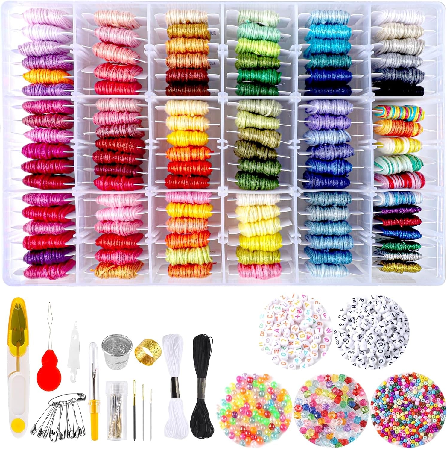 1060 Pcs String Bracelet Kit, Friendship Bracelets String Making Kit Including 110 Colors Embroidery Floss, 900 Beads and 50 Cross-Stitch Tool, String Kit for Friendship Bracelet Making