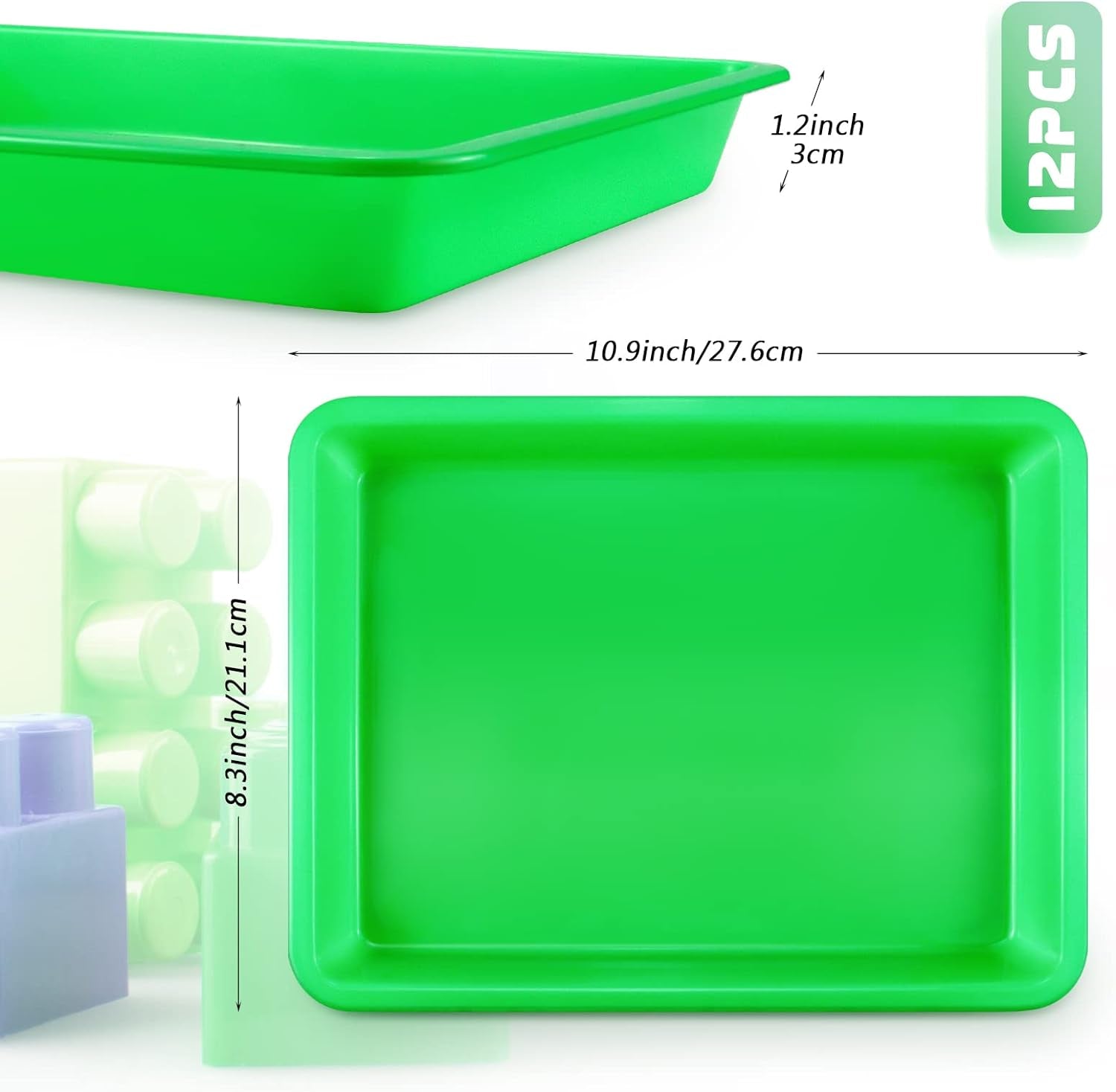12 Pack Plastic Art Trays, 6 Colors Activity Crafts Tray Serving Tray Organizer Tray for Kids School Classroom DIY Projects, Painting, Jewelry, Beads, Home Organizing Supply