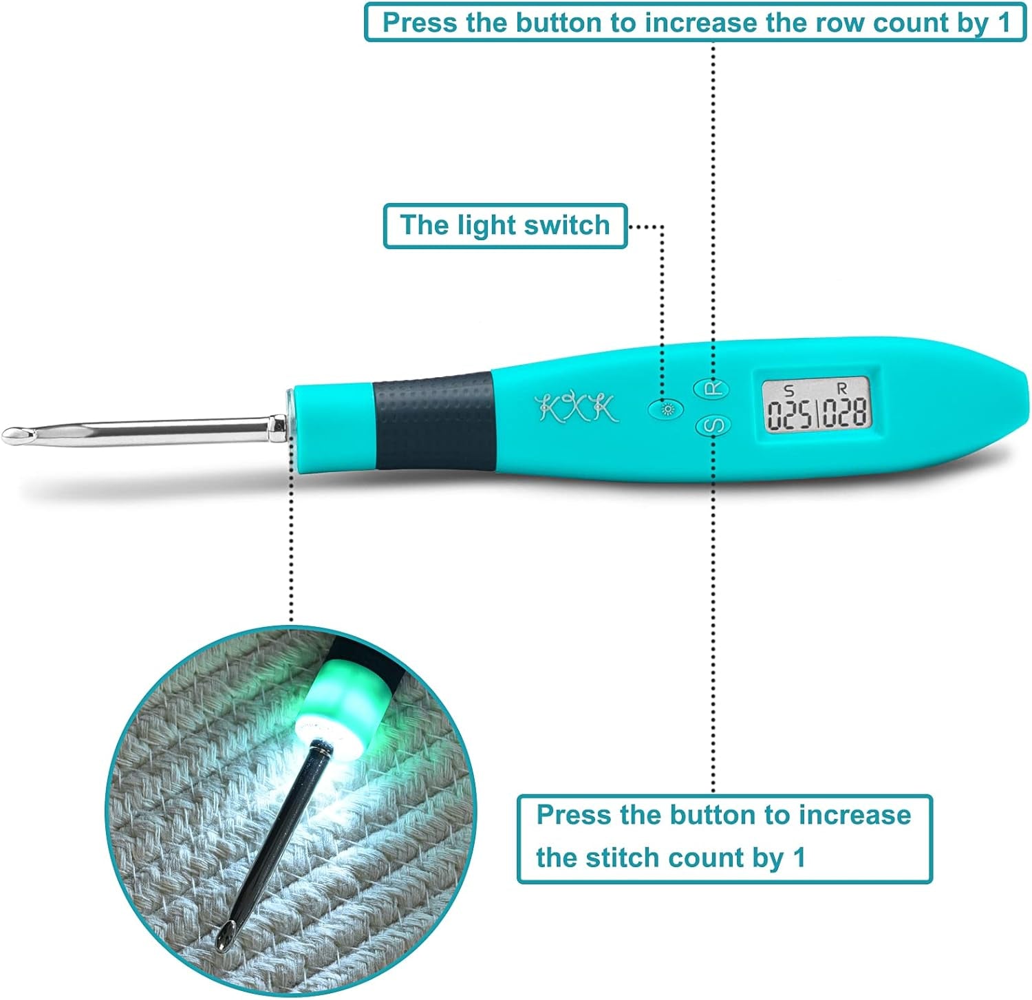 Counting Crochet Hook Set, Ergonomic Crochet Hooks with Led and Digital Stitch Counter, Crochet Kit with 9 Interchangeable Crochet Needle for Crocheting and Knitting