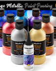 8 Colors 8.45Oz Metallic Acrylic Pour Paint Supplies Kit, Large Volume Premixed High Flow Painting Bulk Set with Silicone Pouring Oil, Gloves, Instructions for Beginner DIY - Ready to Pour