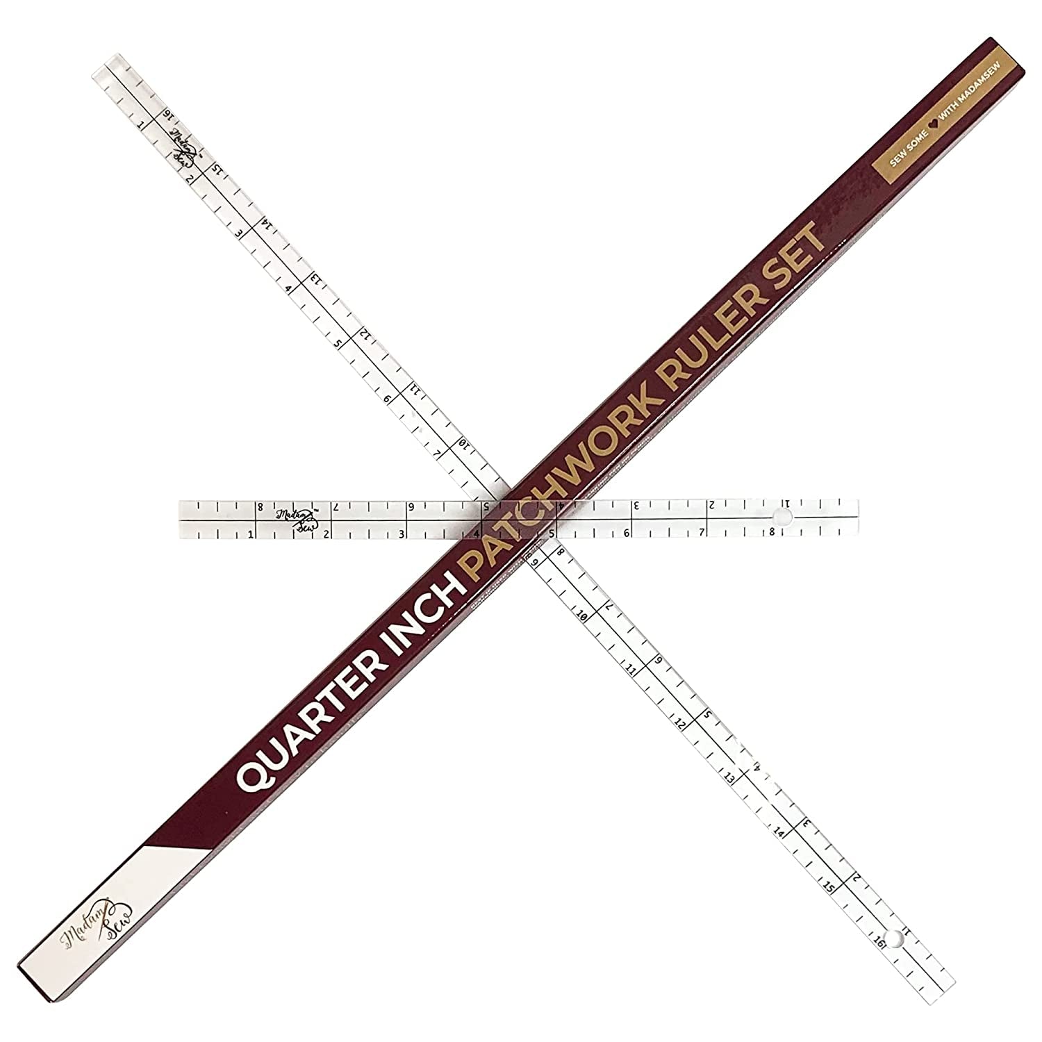 Exclusive | Quarter-Inch Patchwork Sewing Ruler Set | Includes 9&quot; and 17&quot; Quilting Rulers for Precise Marking and Measuring | ¼,&quot; ½,&quot; and 1&quot; from Each Side | Non-Slip Coating Grips Fabric
