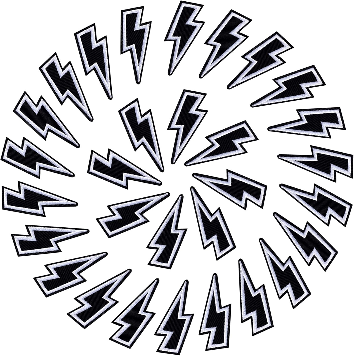 30Pcs Black Lightning Iron-On Patch, Sew-On Flash Embroidered Patches, DIY Appliques Decoration for Shoes, Clothes, Backpacks, Caps, Motorcycle Jackets (2.5X1 Inch)