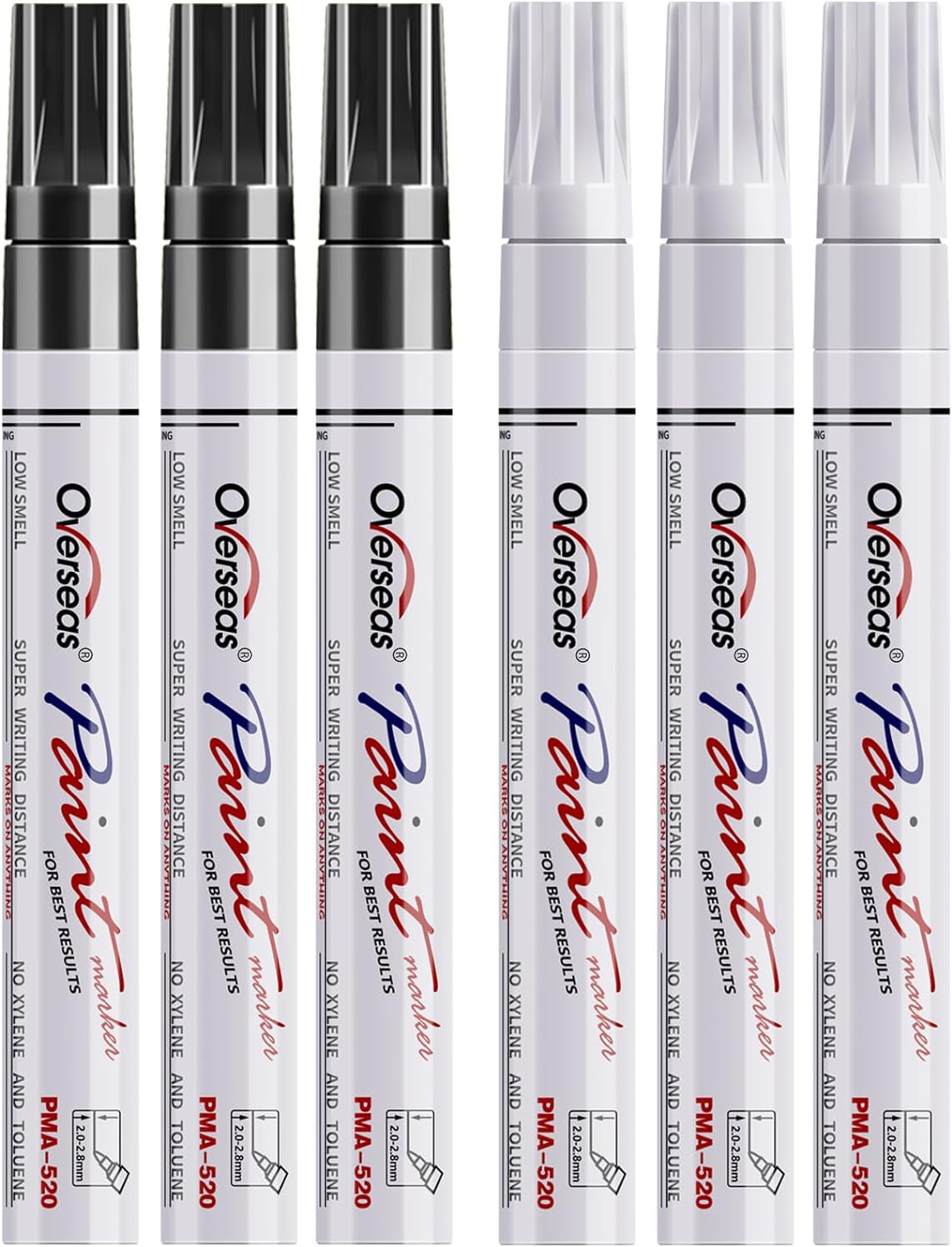 White and Black Paint Pens Paint Markers - 6 Pack Permanent Oil Based Paint Pen, Medium Tip, Quick Dry and Waterproof Marker for Rock, Wood, Metal, Plastic, Canvas, Glass, Ceramics, Rubber, Stone