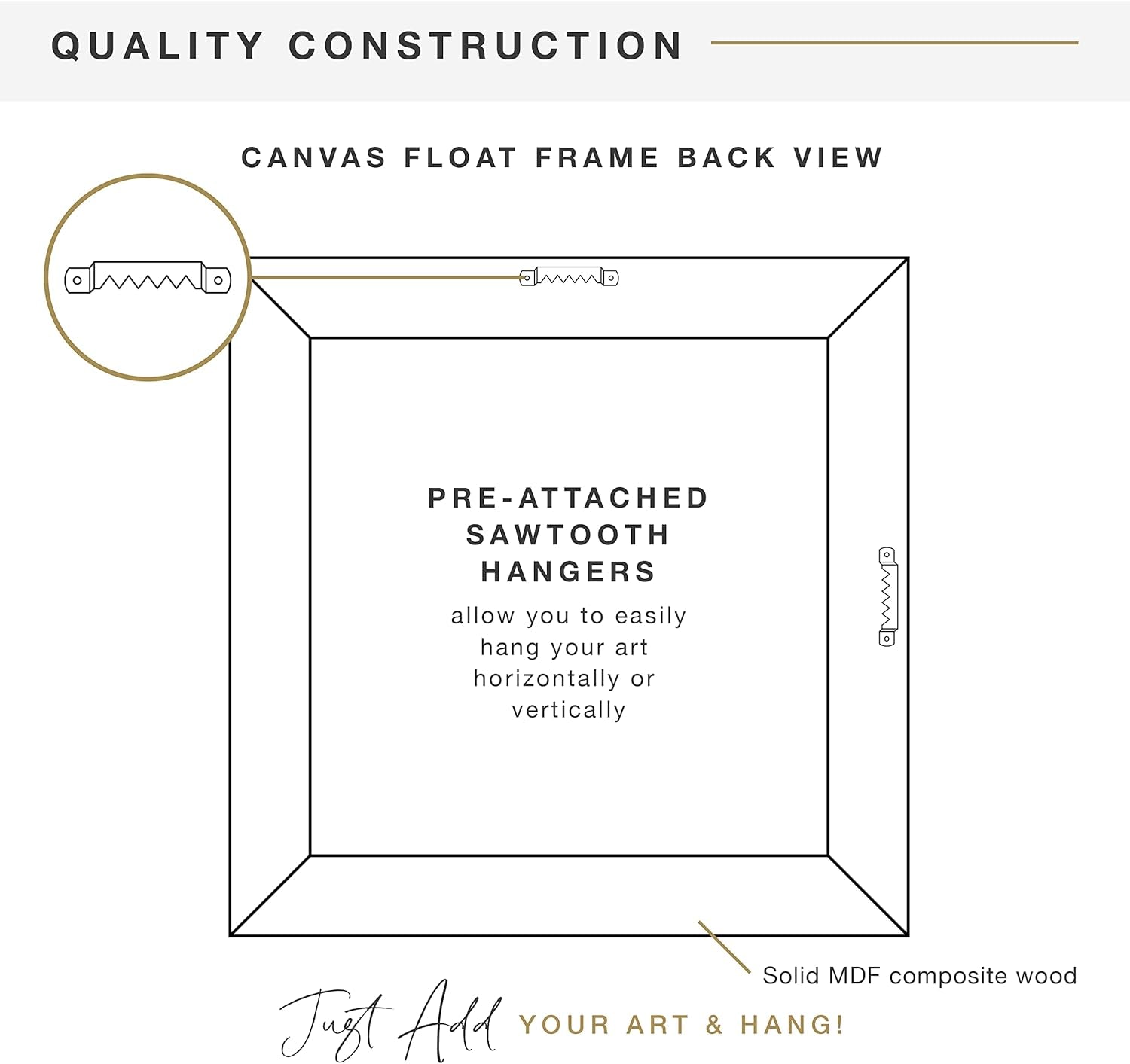 Canvas Float Frames 12X12 Frame, Black Square Frame for Finished Canvases, Vertical &amp; Horizontal Wall Hanging Frame for Canvas Paintings (1-Pack)
