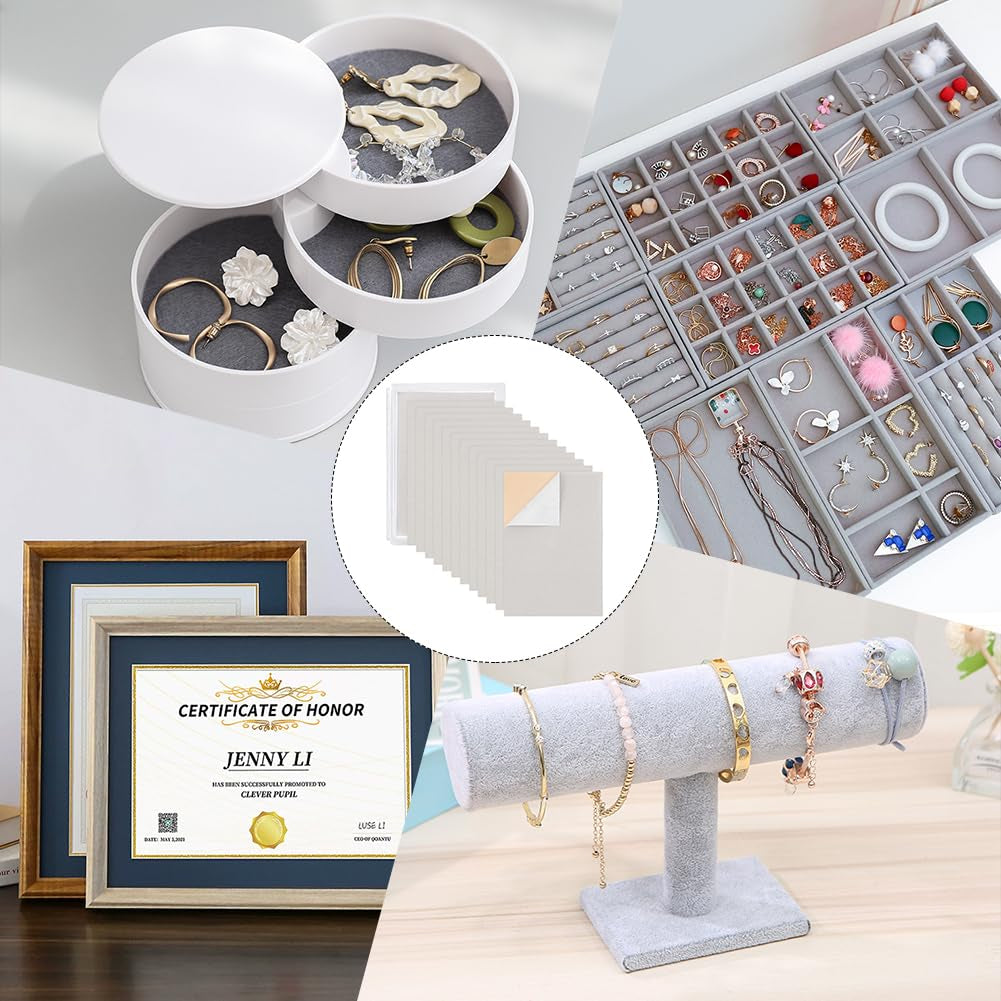 20PCS Velvet (Light Grey) Fabric Sticky Back Adhesive Back Sheets, A4 Sheet (8.3" X 11.8"), Self-Adhesive Durable Multi-Purpose Fabric, Ideal for Halloween Art and Craft Making