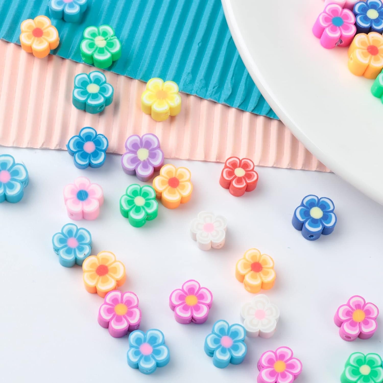 100 Pcs Flower Beads Colored Polymer Clay Beads for DIY Jewelry Bracelet Earring Necklace Craft Making Supplies