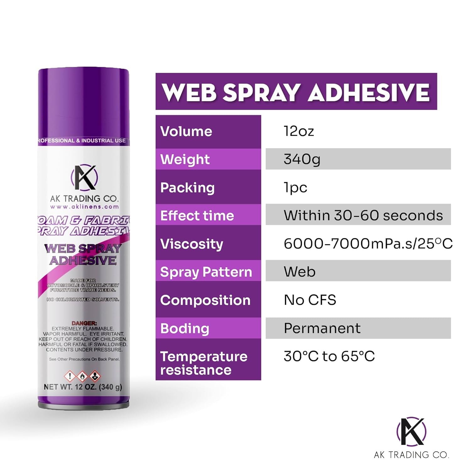 AK Trading Professional Quality General Multipurpose Spray Adhesive, 12-Ounce for Acoustic Panels &amp; Craft Upholstery Foam Adhesive &amp; Fabric Glue